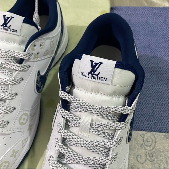 Nike Dunk Low x Louis Vuitton White and Blue Sneakers - Picture 13 of 14